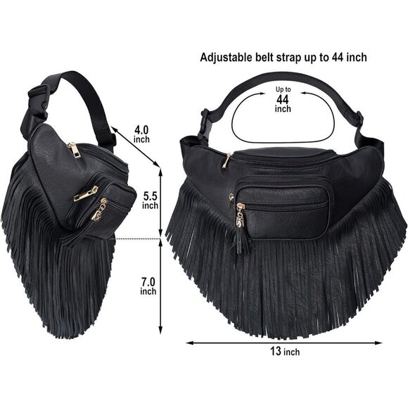 ? Women Black Fringe Multi Zipper Pockets Trendy Style Casual Wear Waist bag main image 7